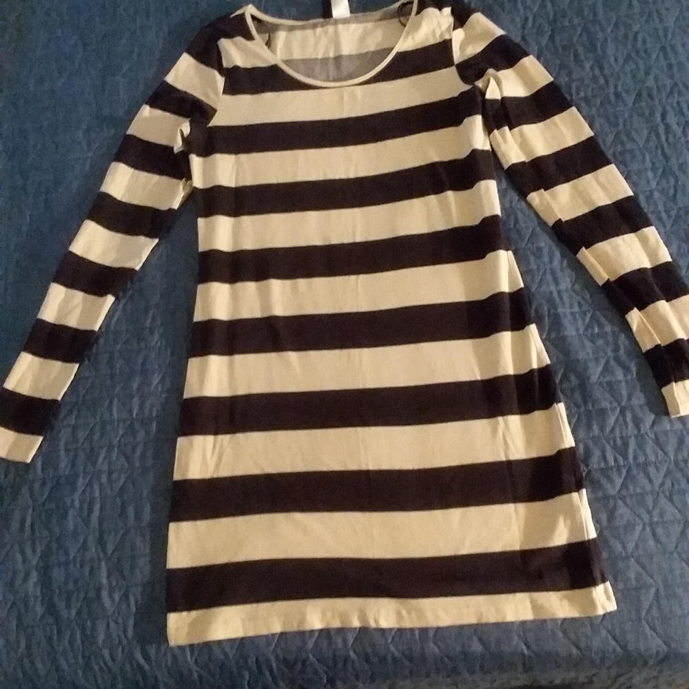 Striped black and off-white dress.
